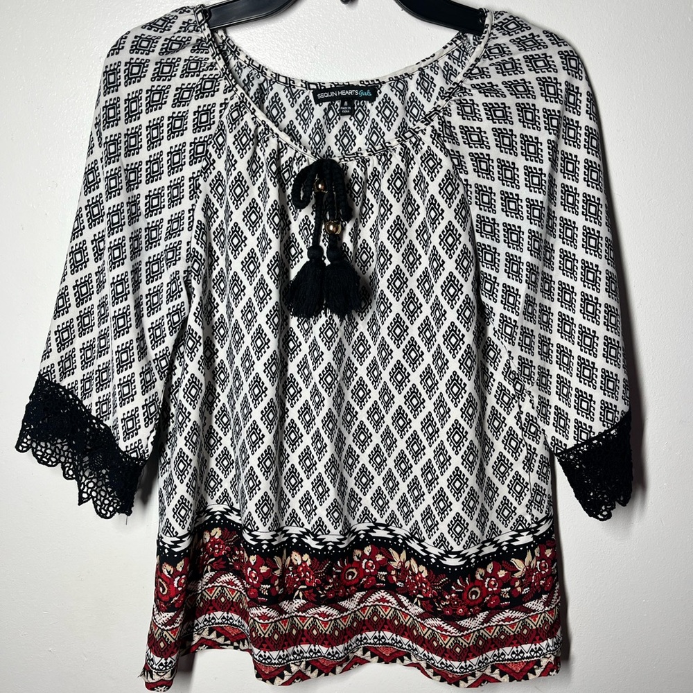 Sequin Hearts Girls Boho Blouse